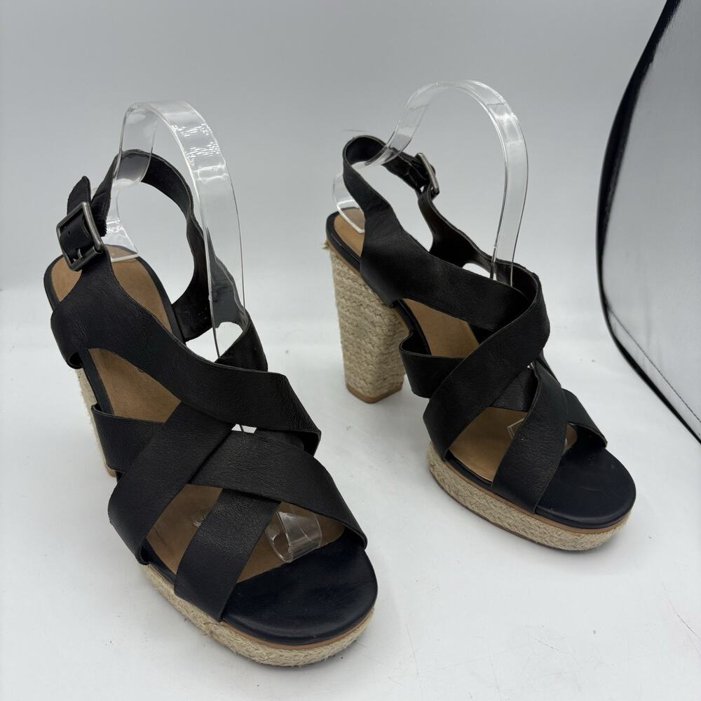 Lucky Brand Sandals Womens 9‎ Cabino Leather Espadrille Strappy Heel Black H4